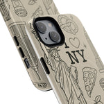 NY City Icons Tough iPhone Case — Statue of Liberty, Pizza & Taxi Pattern | Compatible with MagSafe  Shamo's