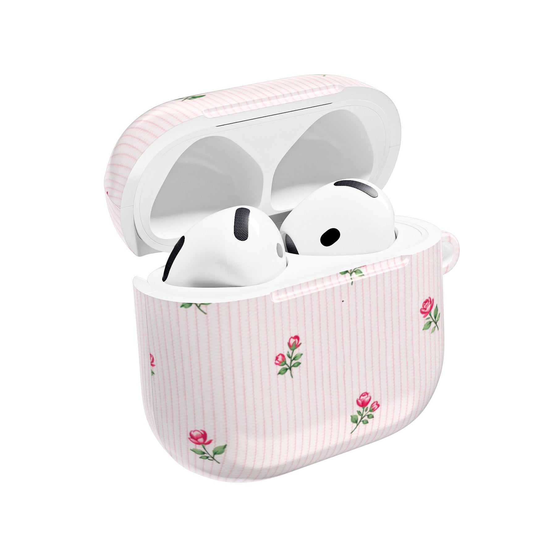 AirPod Case - Pink Striped Floral Rose Protective Cover