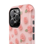 Pink Rose Pattern Impact iPhone Case — Floral Hearts Protective Cover (MagSafe compatible)  Shamo's