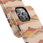 Sunset Trails – Desert Landscape MagSafe Phone Case, glossy square triple-camera Pro model, camera and side-button close-up