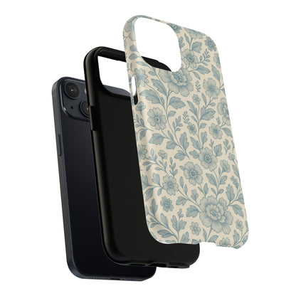 Vintage Blue Floral Tough Case for iPhone - Compatible with MagSafe