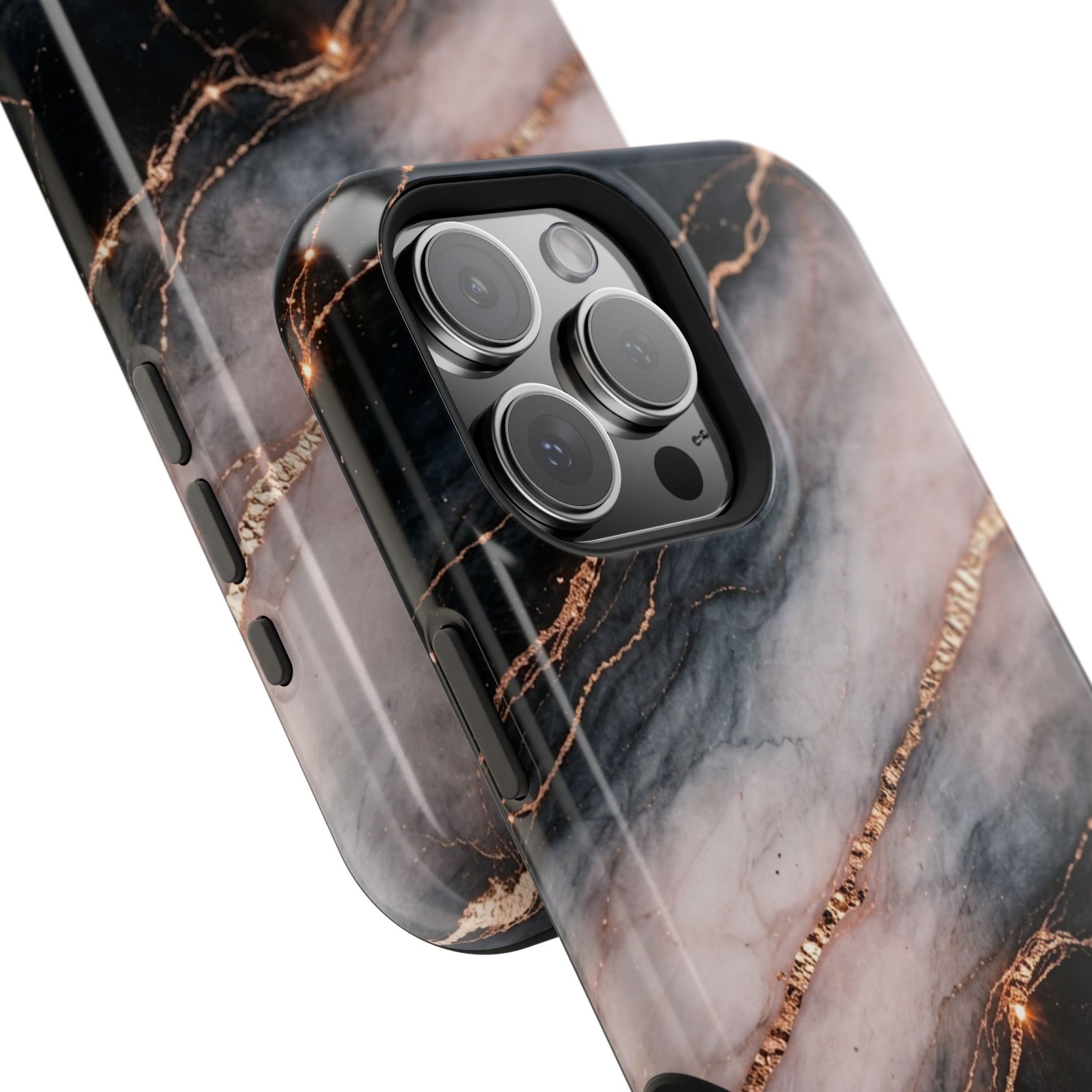 Marbled Black & Rose Gold Magnetic MagSafe Compatible Phone Case — Impact-Resistant