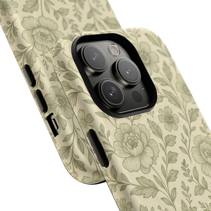 Sage Pattern Vintage Floral iPhone Case | Compatible with MagSafe