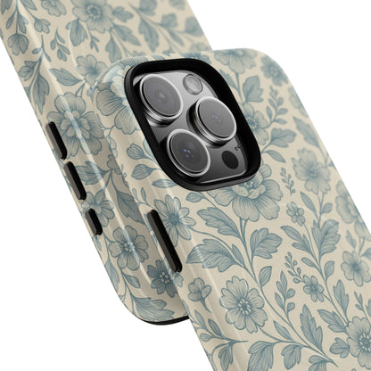 Vintage Blue Floral Tough Case for iPhone - Compatible with MagSafe