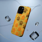 iPhone case with orange and brown paw prints on yellow background, large size variant