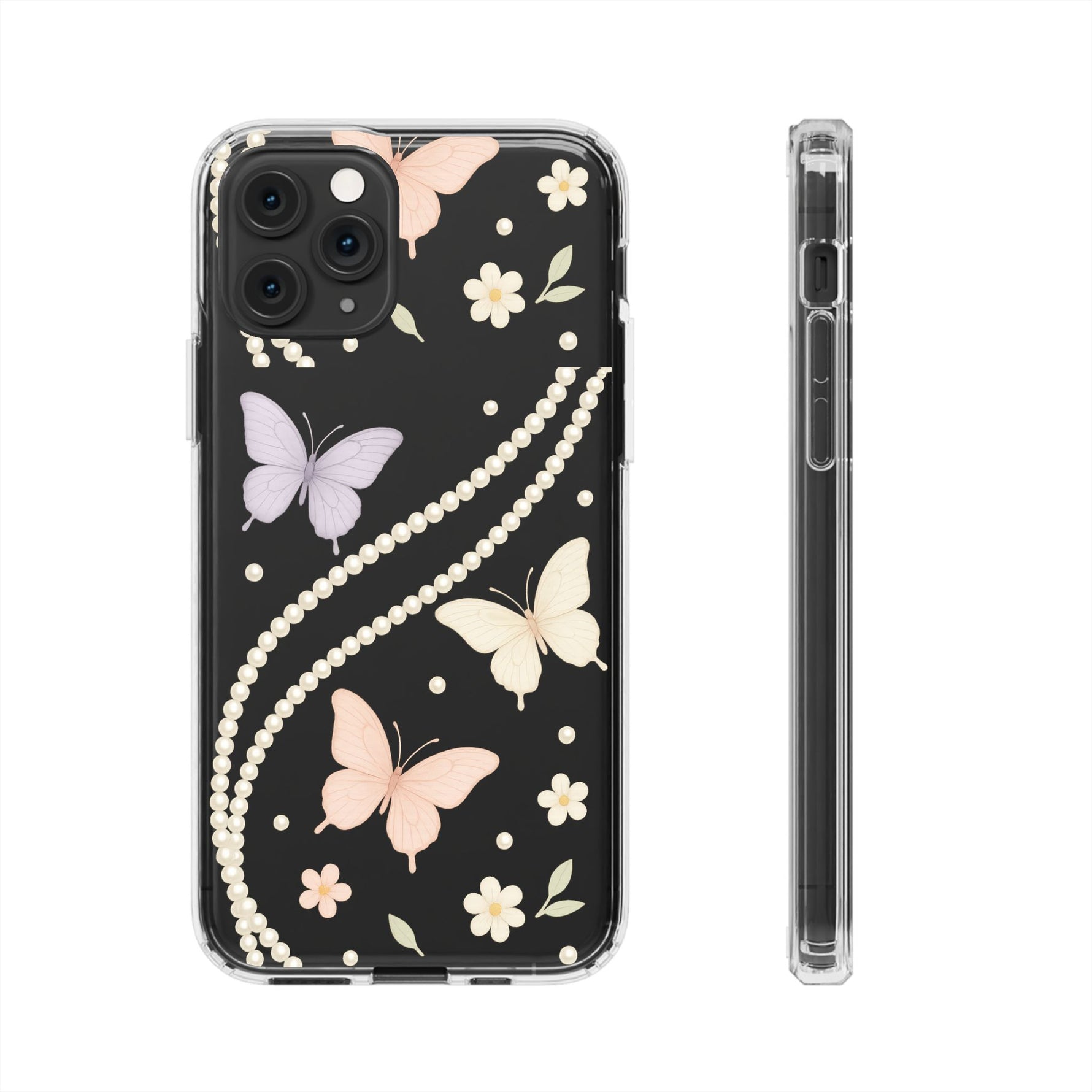 Butterfly Pearl Impact-Resistant Clear iPhone Case - Shamo's