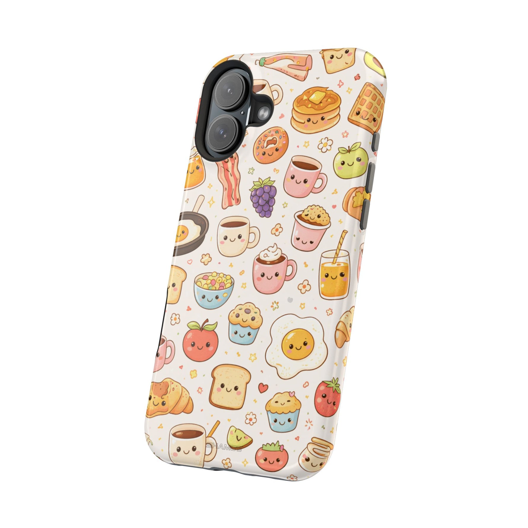 Kawaii Breakfast Pattern Magnetic Phone Case, Cute Cartoon Food Impact-Resistant Cover, MagSafe Compatible
