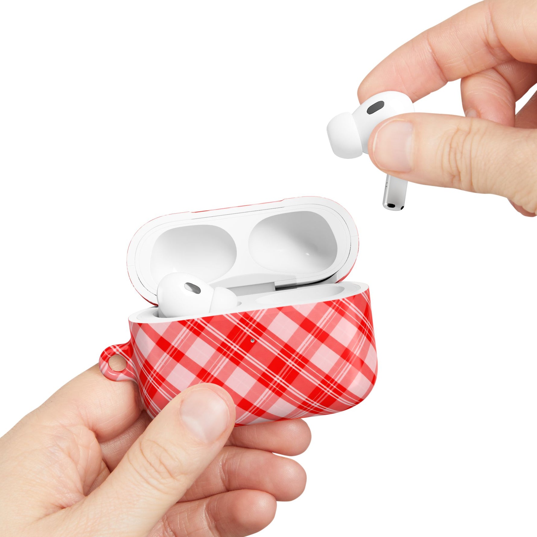Red Plaid AirPod Case – Festive Check Pattern Protective Cover