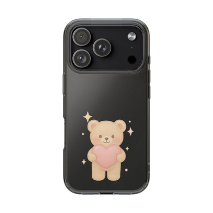 Romantic Teddy Bear Impact-Resistant iPhone Case with Heart Design