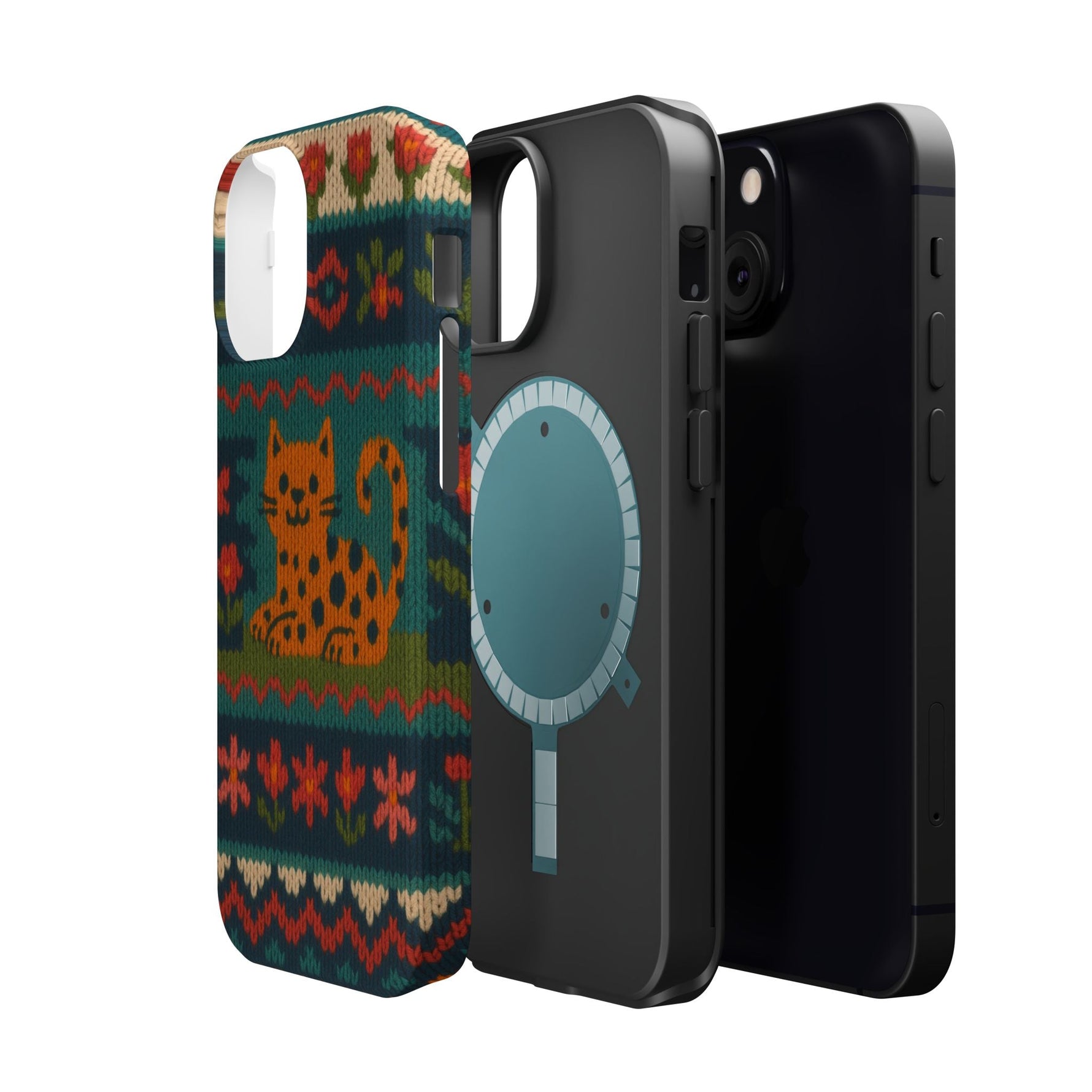Cozy Knit Leopard Pattern Sweater Holiday Theme iPhone Case with MagSafe compatibility  Shamo's