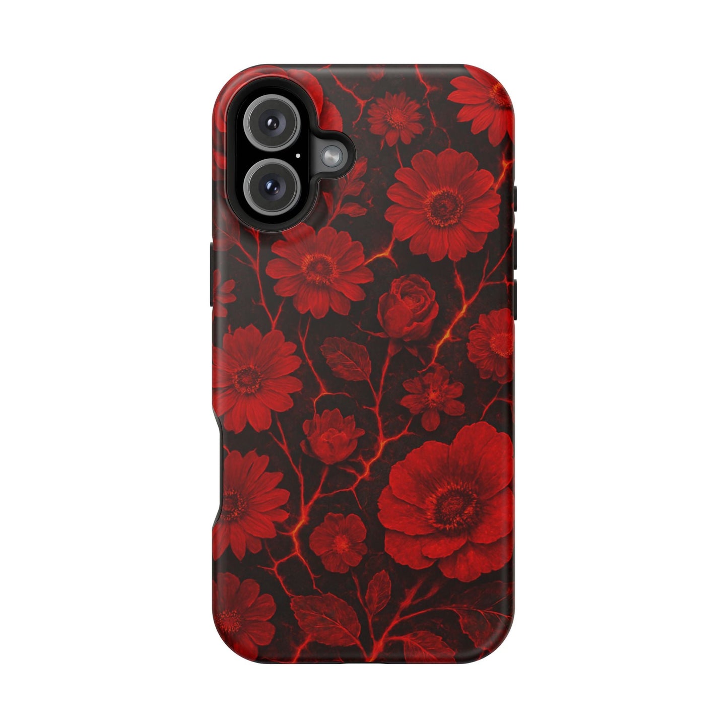 Melted Lava Dark Red Floral iPhone Case — MagSafe Compatible  Shamo's iPhone 16 Plus / Matte