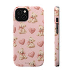 Pink Teddy Hearts Love iPhone Case, Impact-Resistant MagSafe Compatible