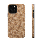 Saddle Scrolls – Tan Western Scrollwork MagSafe Phone Case, glossy iPhone 13 Pro Max, rear and side profile