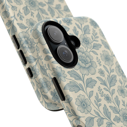 Vintage Blue Floral Tough Case for iPhone - Compatible with MagSafe