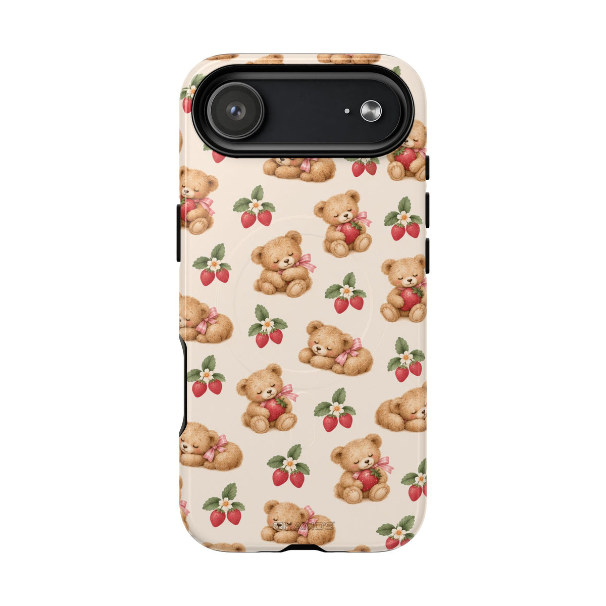Teddy Berry Cozy Strawberry Pattern iPhone Case with MagSafe