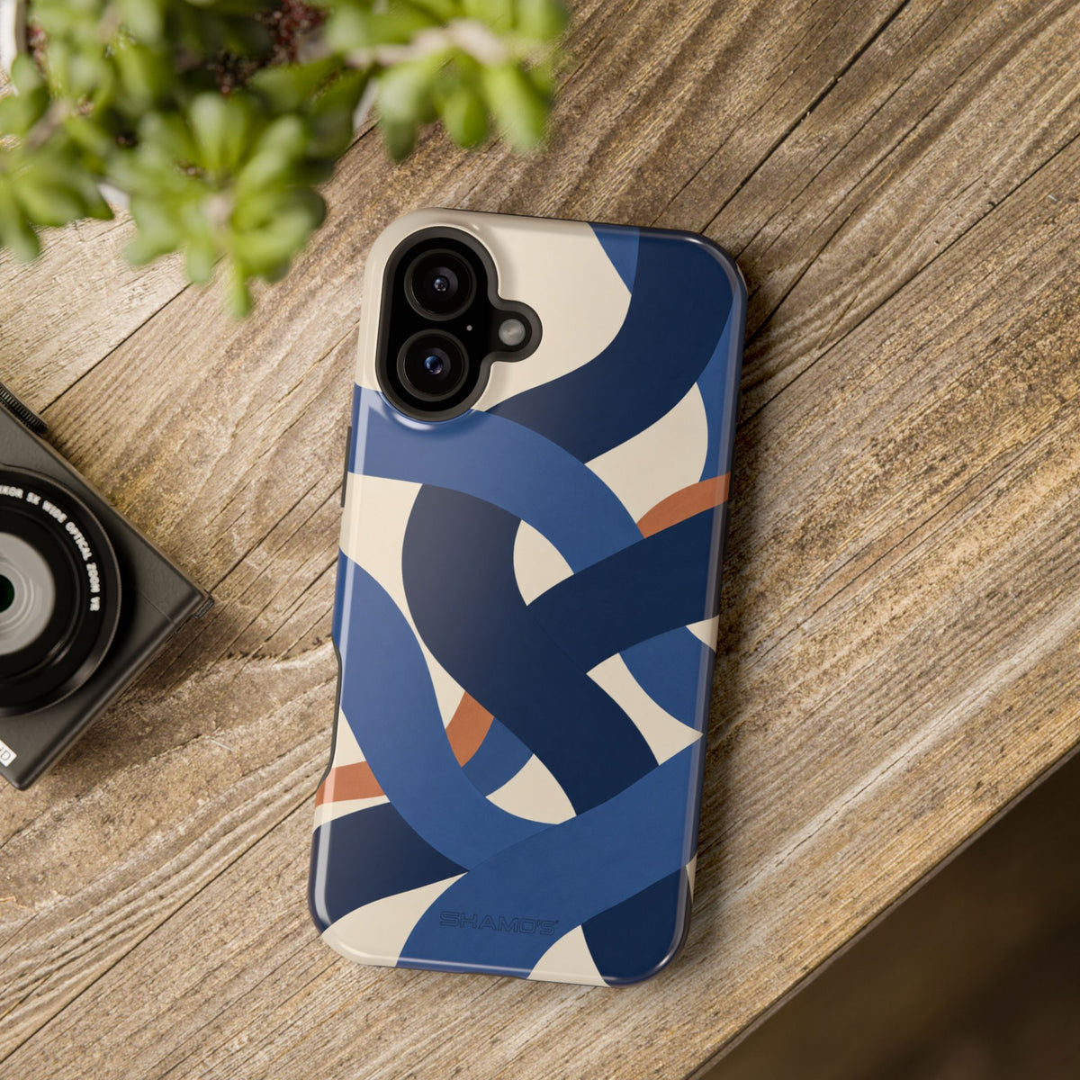 Indigo Loom MagSafe Phone Case – Blue & Ivory Abstract Woven Pattern