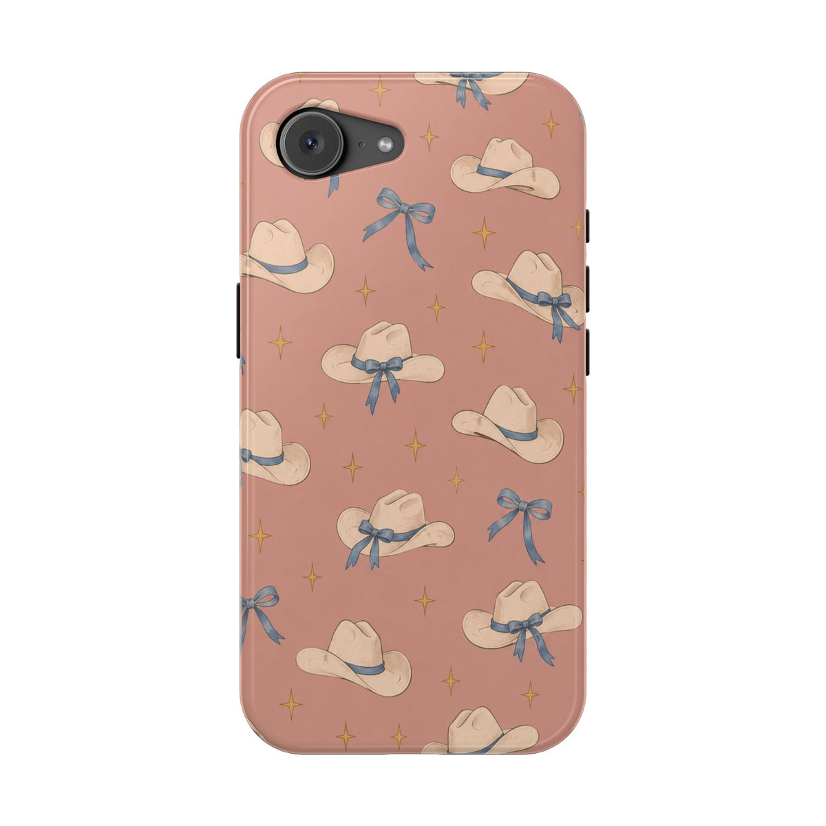 Ribbon Rodeo – Cowgirl Hat and Bow MagSafe Phone Case, Pink, glossy iPhone 16e, rear view