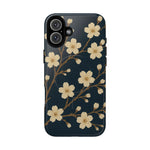 Navy Cherry Blossom Floral iPhone Case - Compatible with MagSafe - Shamo's