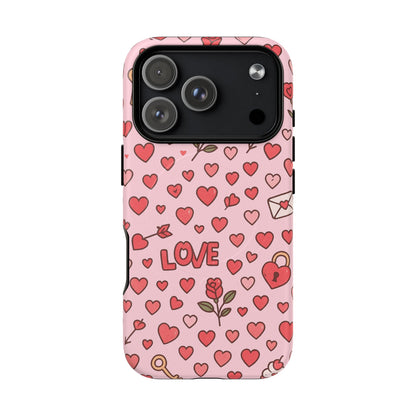 Pink Love Hearts Pattern Tough iPhone Case (MagSafe compatible)