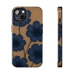 Navy Floral Tough iPhone Case — Durable Protective Case with Blue Flowers on Kraft Background  Shamo's iPhone 13
