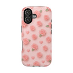 Pink Rose Pattern Impact iPhone Case — Floral Hearts Protective Cover (MagSafe compatible)  Shamo's iPhone 17 / Glossy