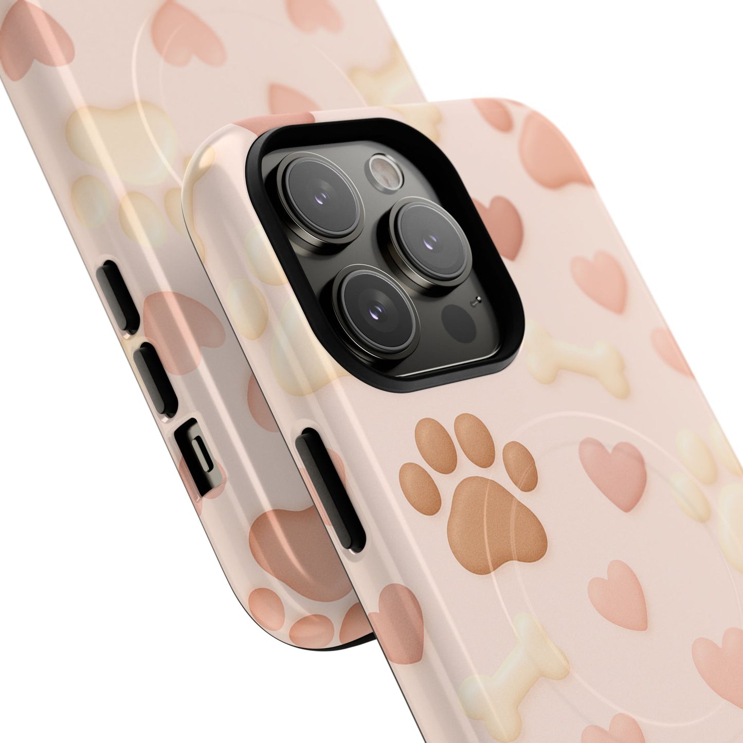 Pet Paw Pattern Phone Case — Pink Puppy Hearts & Bones with MagSafe