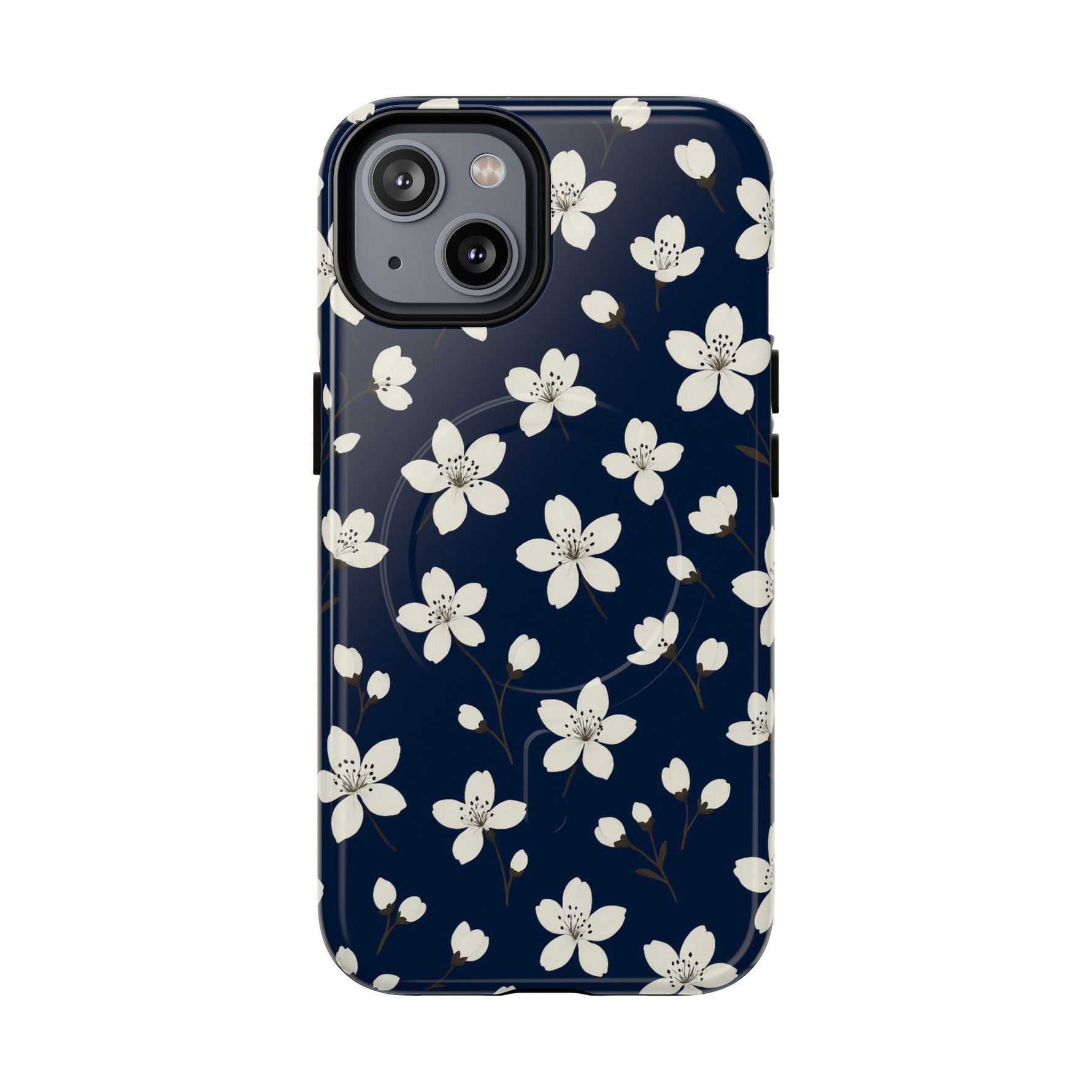 Navy Blossom Floral iPhone Case | MagSafe  Shamo's iPhone 14 / Glossy