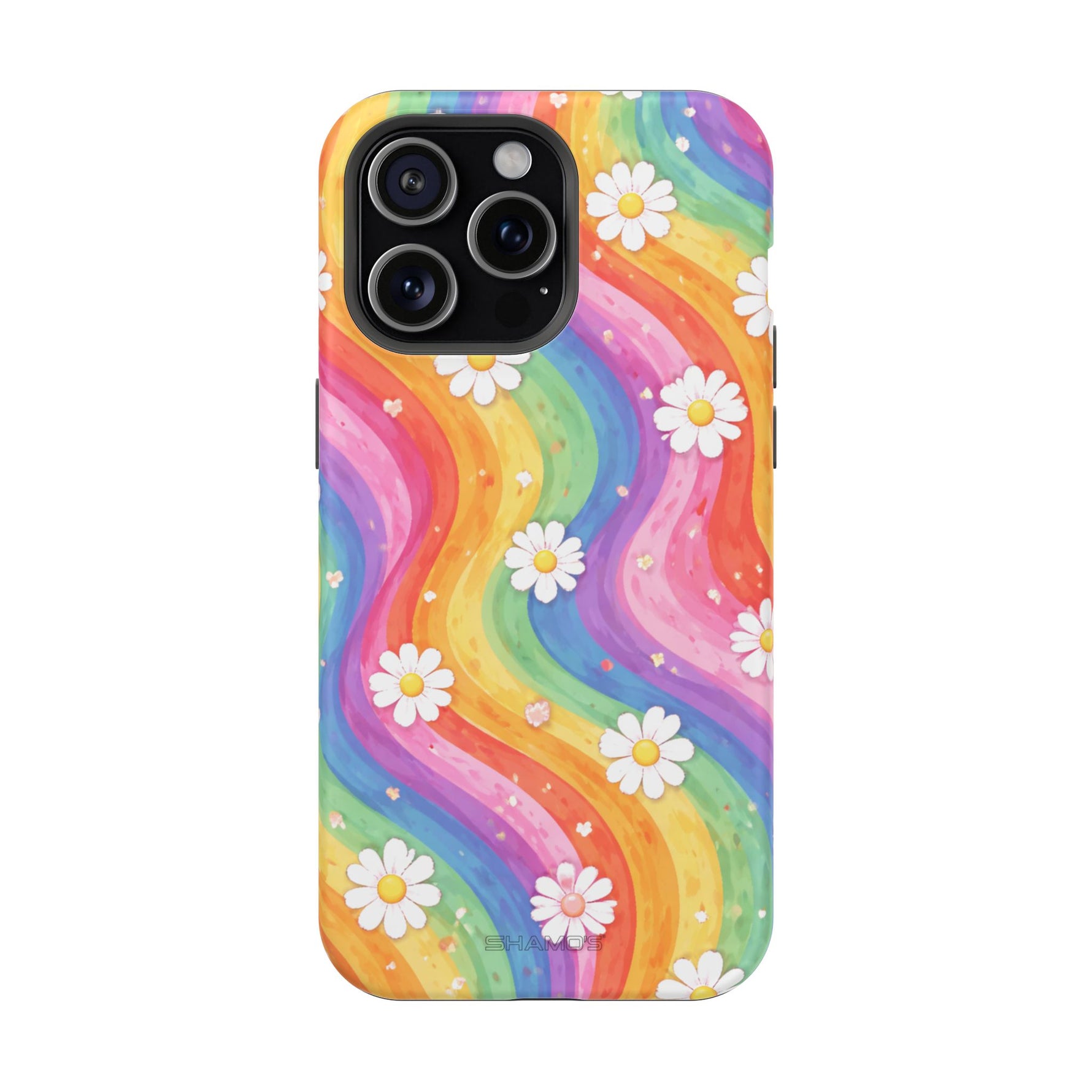 Funda de teléfono resistente a impactos con efecto cascada de colores Rainbow Daisy