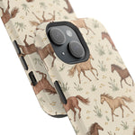 Wild Mustangs – Western Horse Pattern MagSafe Phone Case, glossy diagonal dual-camera model, camera and side-button close-up