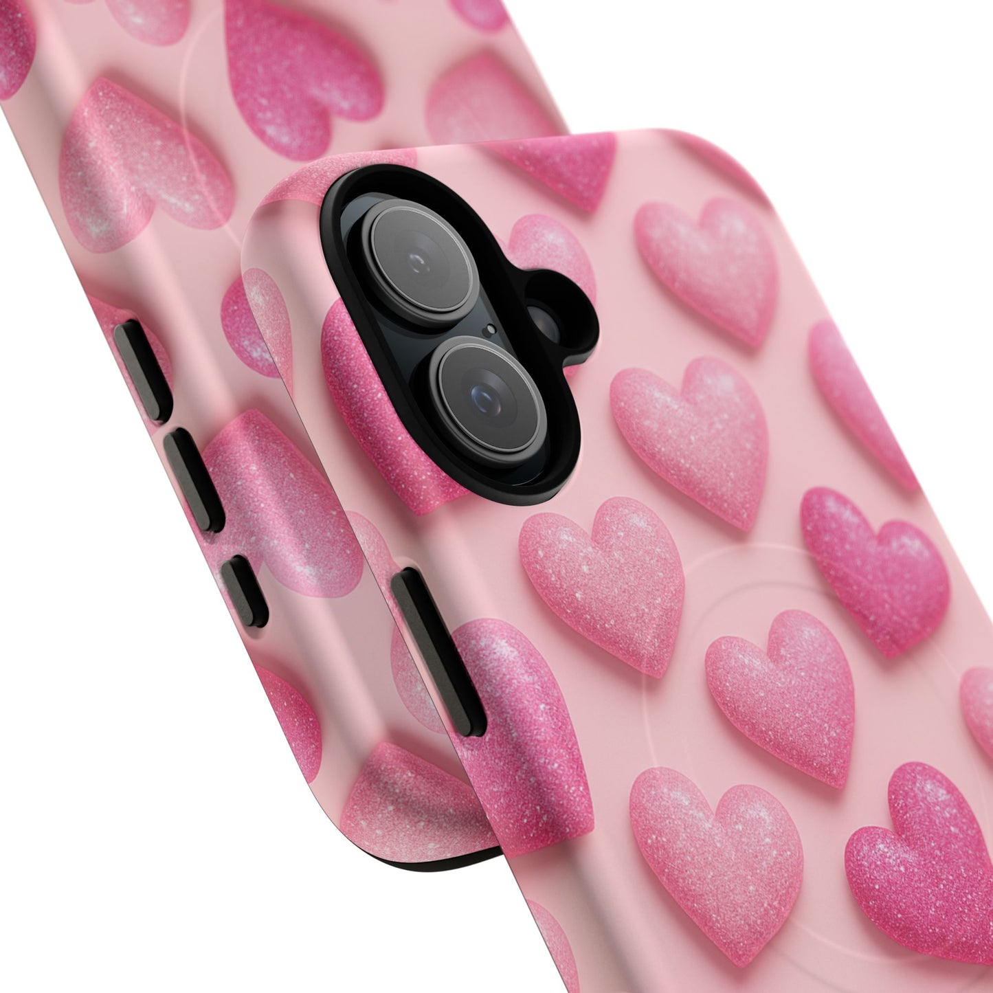 Barbiecore Glitter Hearts iPhone Case | MagSafe