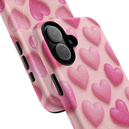 Barbiecore Glitter Hearts iPhone Case | MagSafe