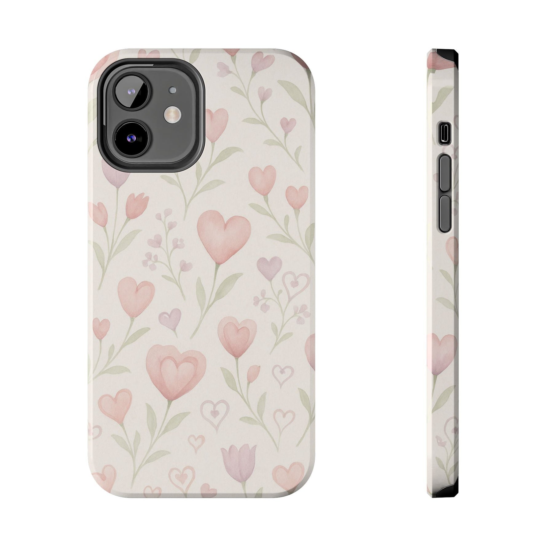 Pink Watercolor Heart Floral Pattern | Tough Impact Phone Case  Shamo's iPhone 12