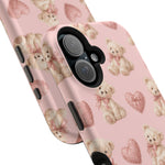 Pink Teddy Hearts Love iPhone Case, Impact-Resistant MagSafe Compatible