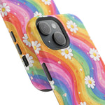 Funda de teléfono resistente a impactos con efecto cascada de colores Rainbow Daisy