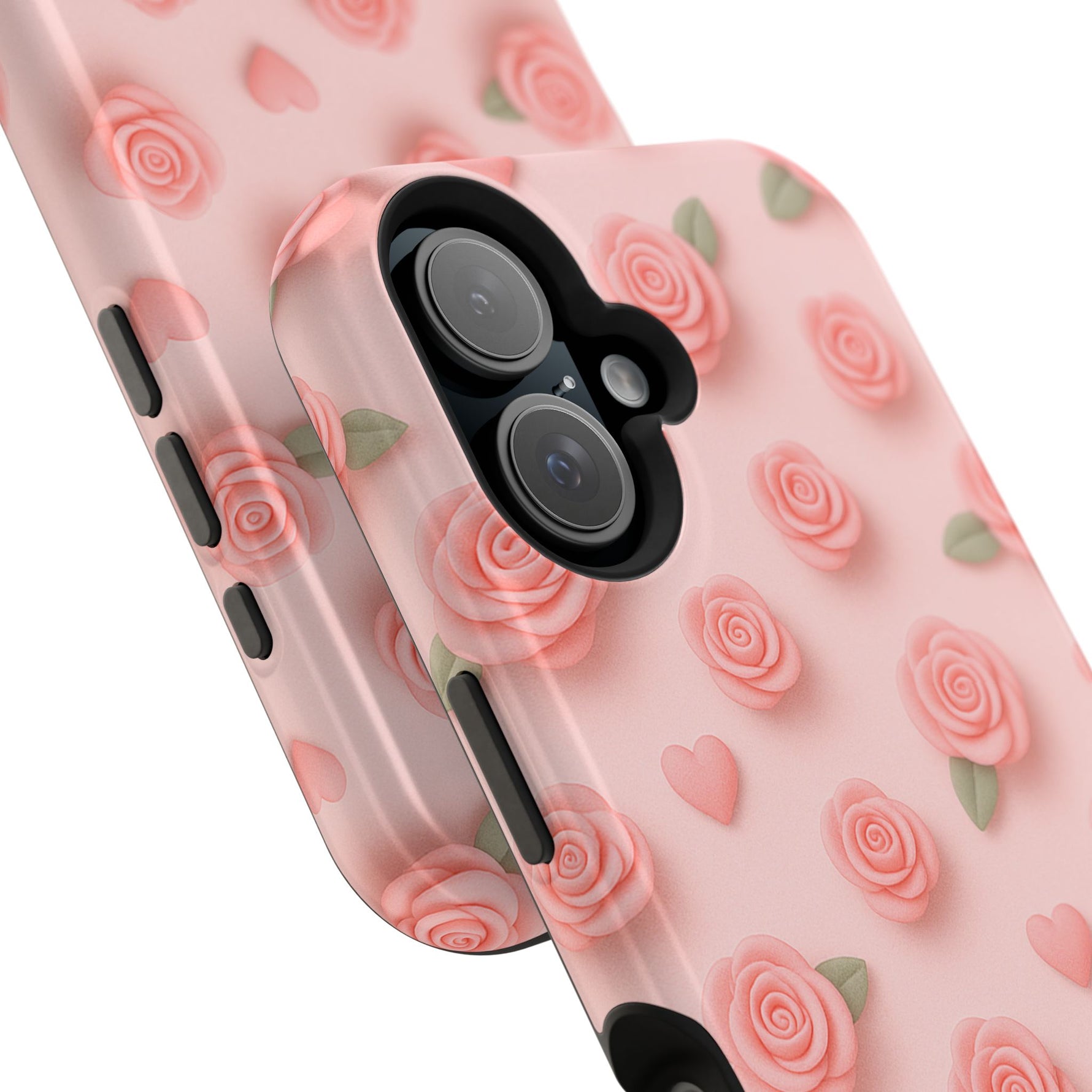 iPhone-Hülle mit rosa Rosenmuster – Schutzhülle mit floralen Herzen (MagSafe-kompatibel)