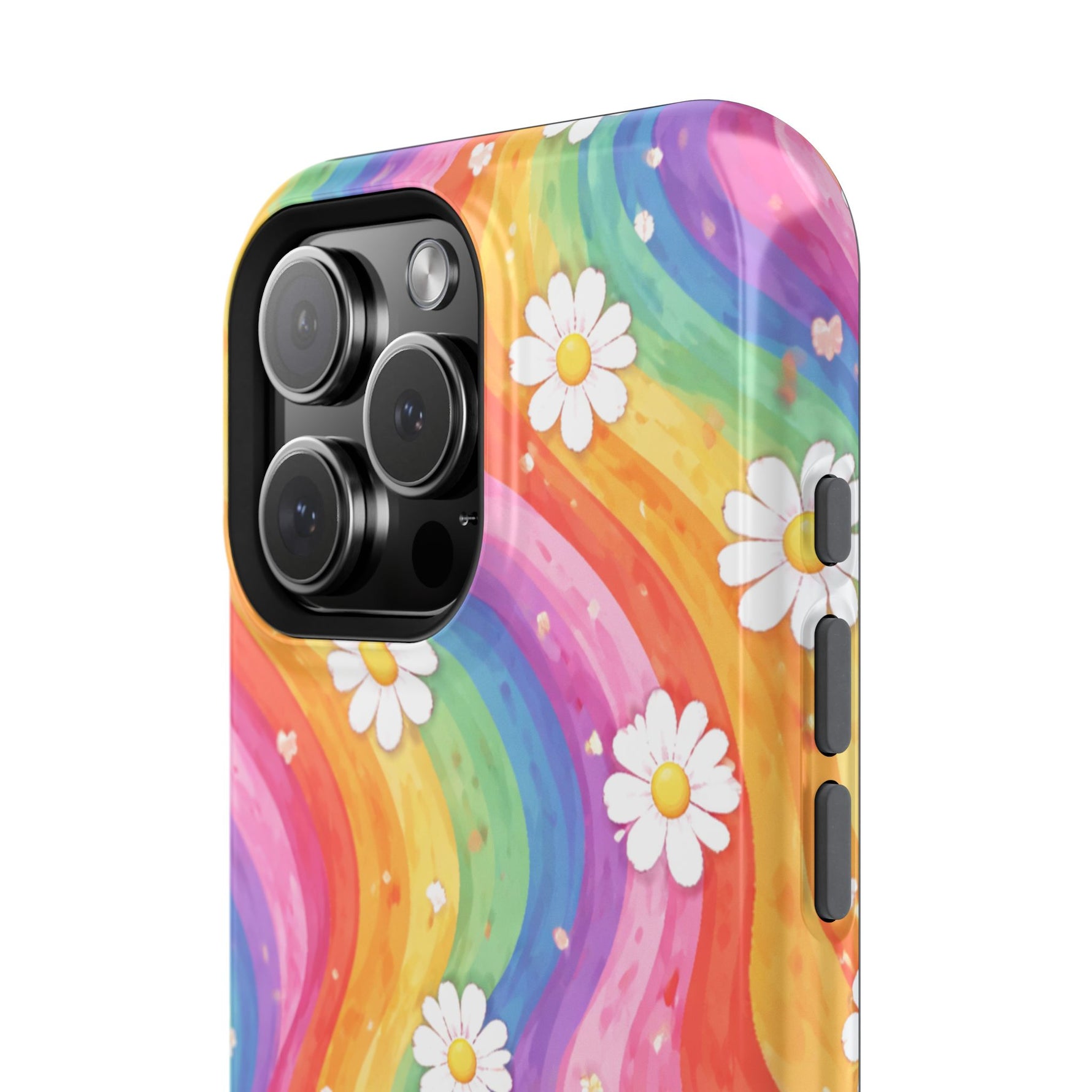 Funda de teléfono resistente a impactos con efecto cascada de colores Rainbow Daisy