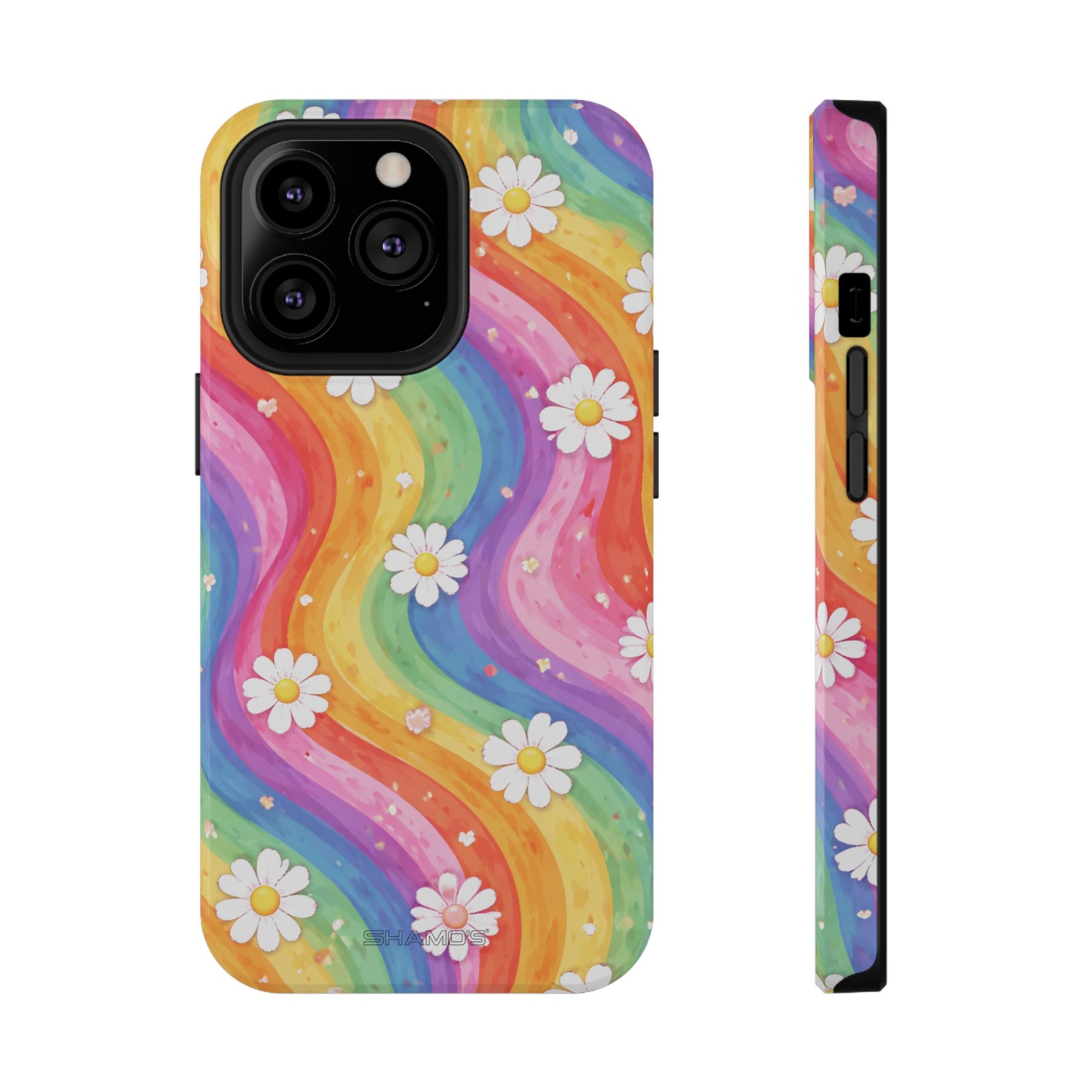 Funda de teléfono resistente a impactos con efecto cascada de colores Rainbow Daisy