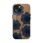 Navy Floral Tough iPhone Case — Durable Protective Case with Blue Flowers on Kraft Background  Shamo's iPhone 15