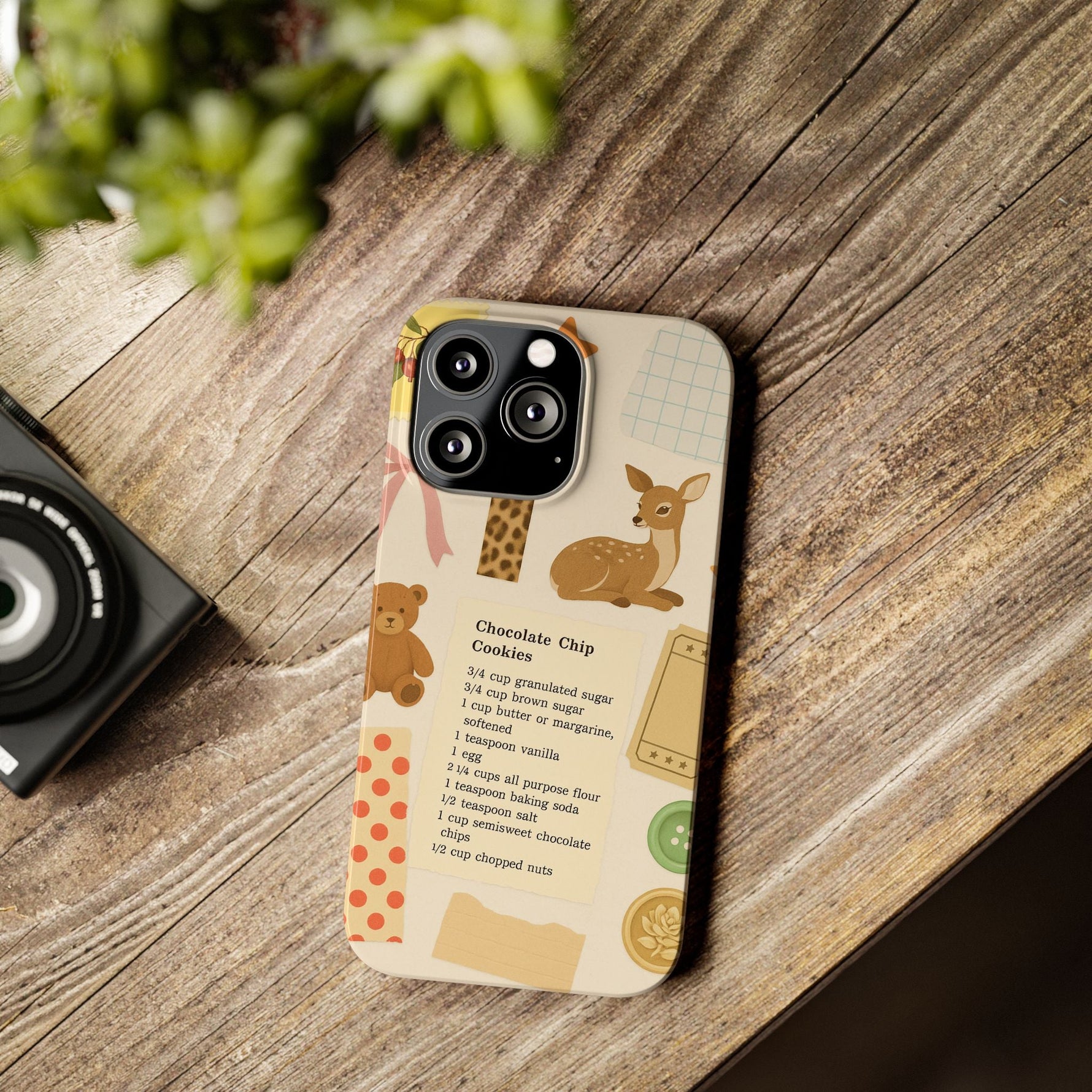 Slim iPhone Case — Cozy Baking & Teddy Pattern (Recipe, Deer, Buttons)  Shamo's