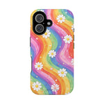 Funda de teléfono resistente a impactos con efecto cascada de colores Rainbow Daisy