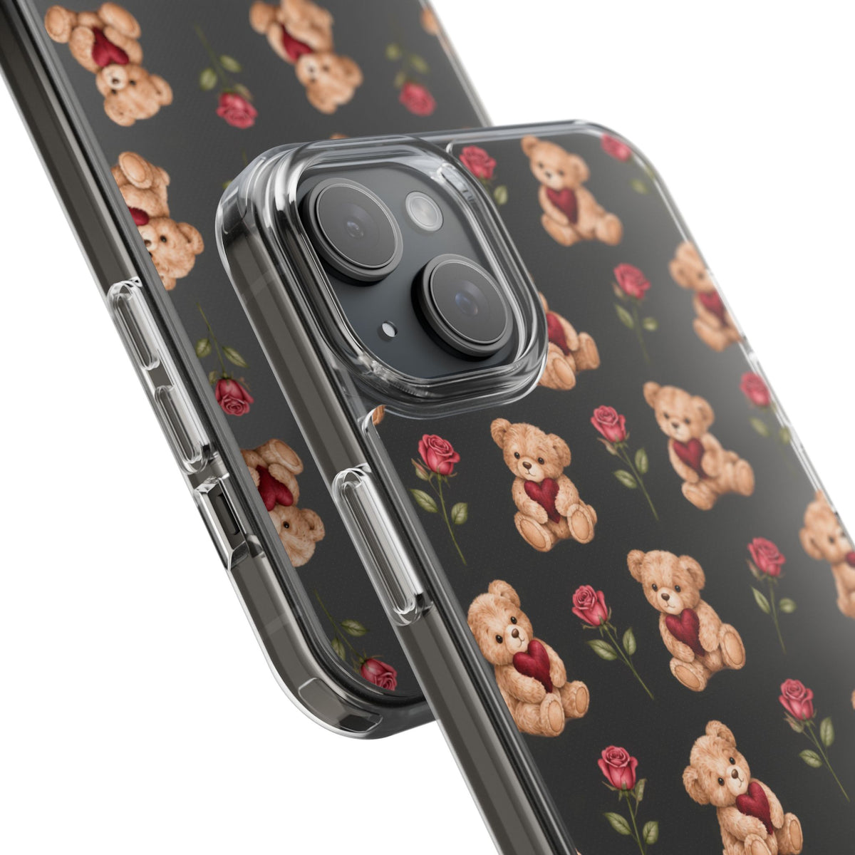Romantic Teddy Bear Impact-Resistant Phone Case with Heart Design