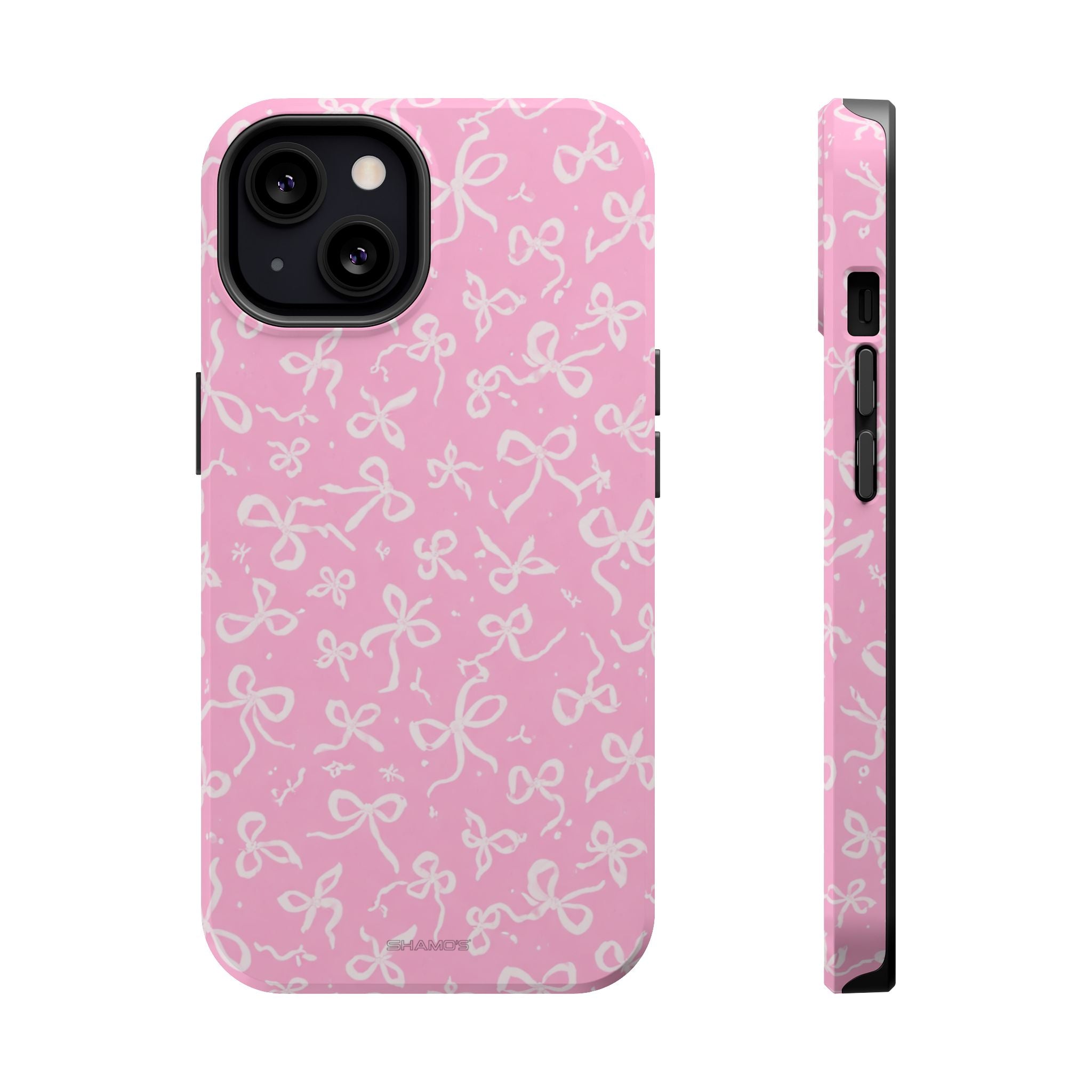 Pink Bow Pattern Impact-Resistant iPhone Case | MagSafe - iPhone 13 / Glossy - Shamo's