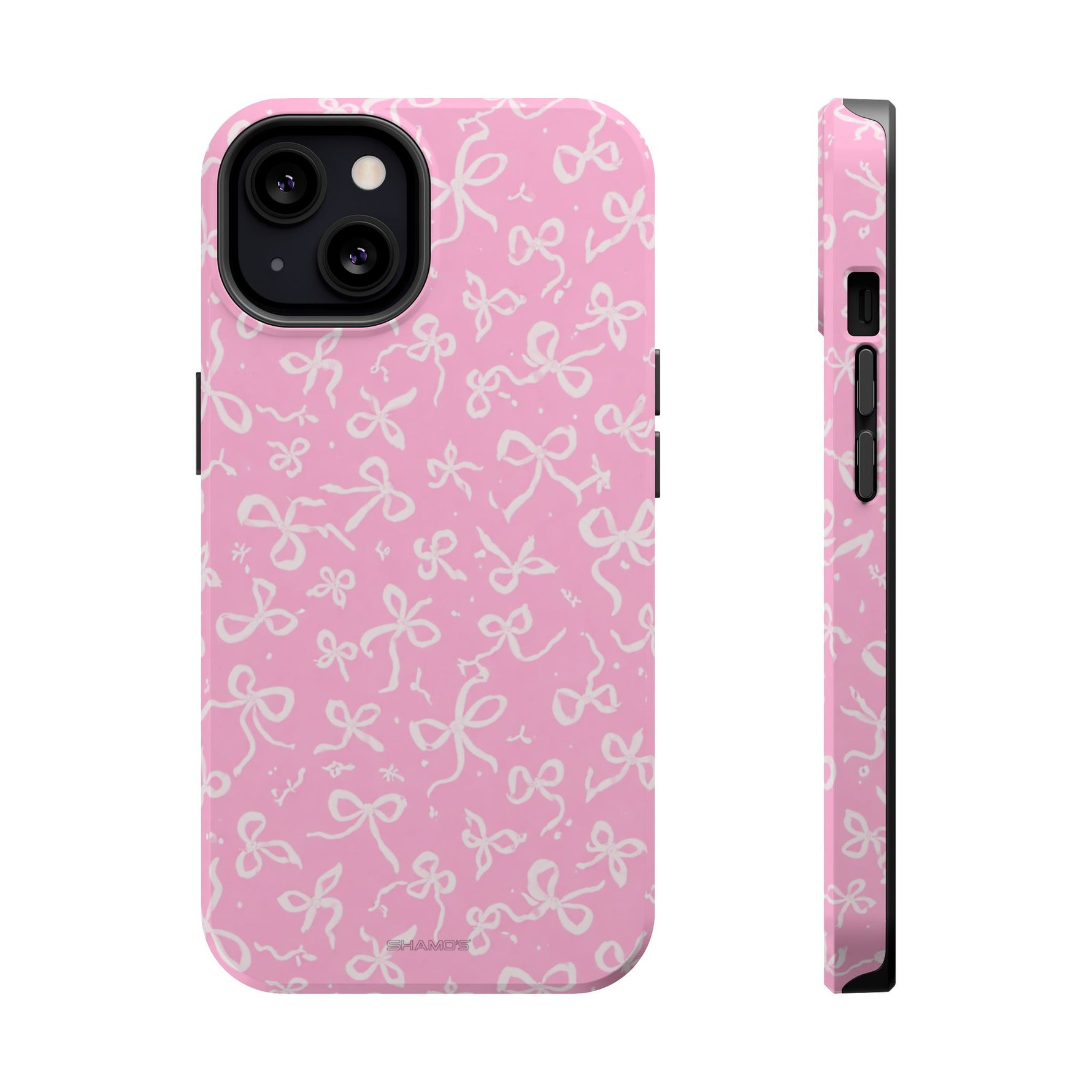 Pink Bow Pattern Impact-Resistant iPhone Case | MagSafe