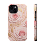 Floral Pink Rose MagSafe iPhone Case, Gold Leaf Magnetic Impact-Resistant