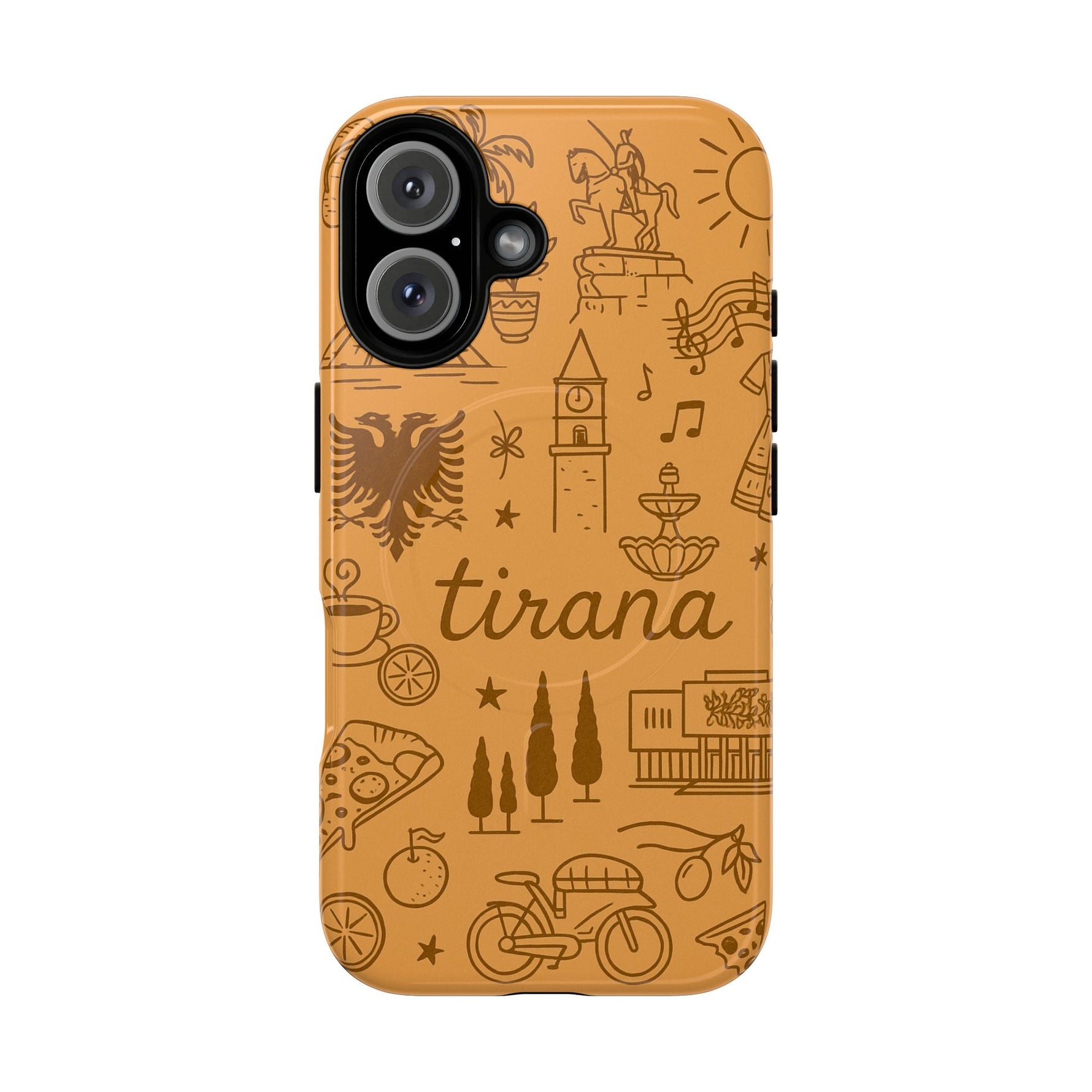 Tirana Illustrated Hand-Drawn iPhone Case — Albanian Landmarks & Icons | MagSafe compatible  Shamo's iPhone 16 / Glossy