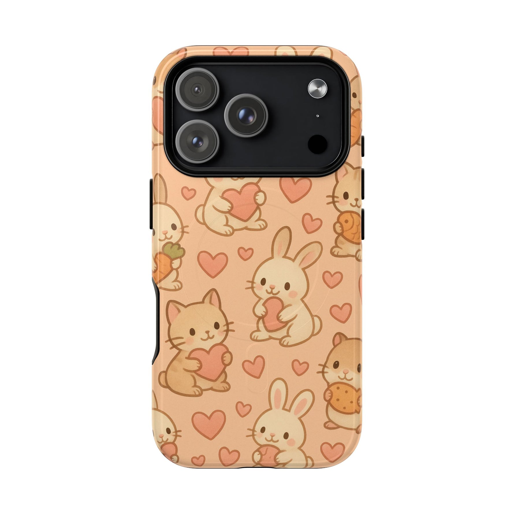 Cozy Critter Friends iPhone Case — Cute Bunny & Kitten Heart Pattern with MagSafe - Shamo's