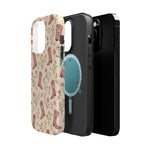 Floral Boots MagSafe Phone Case, glossy square triple-camera Pro model, exploded shell and liner with magnetic ring