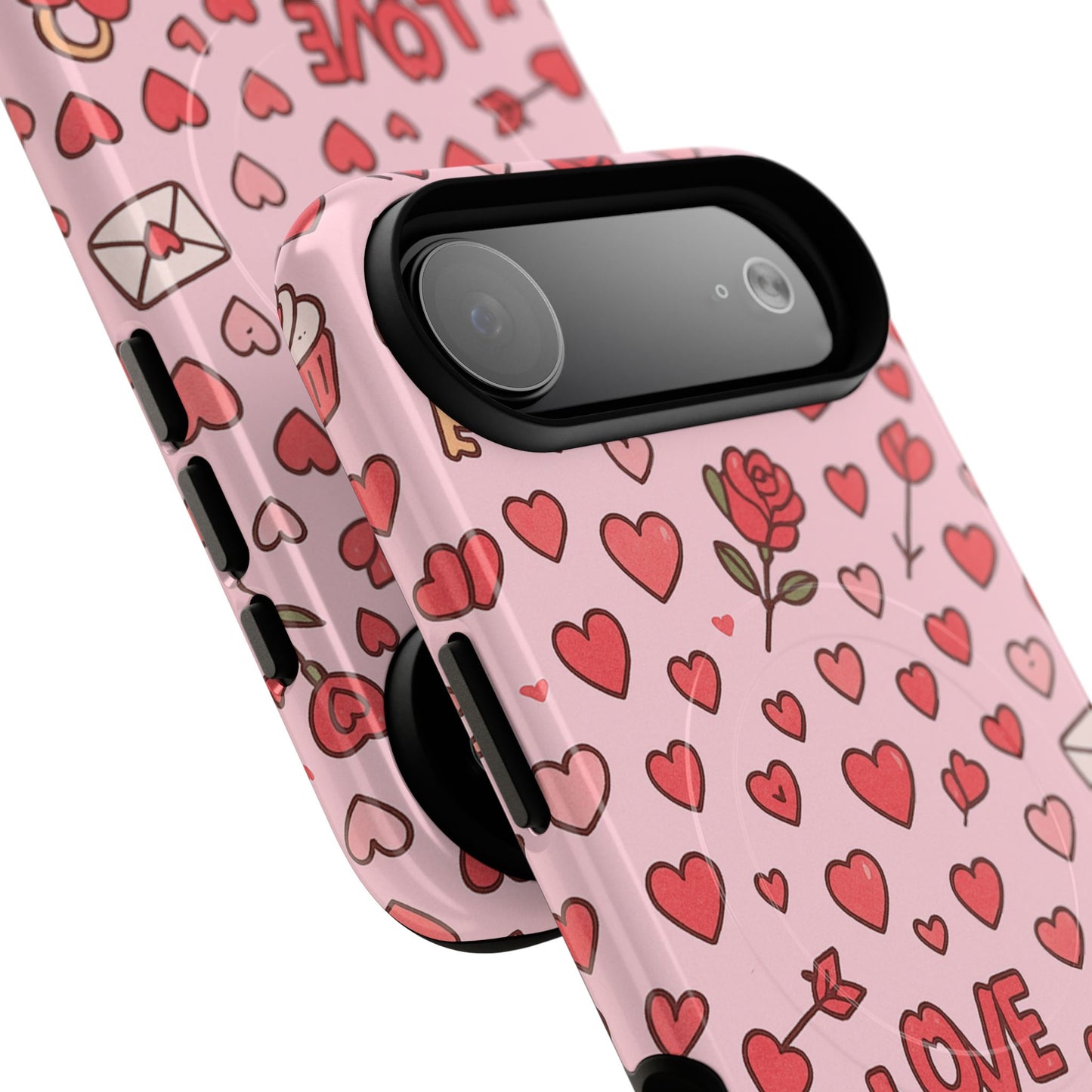 Pink Love Hearts Pattern Tough iPhone Case (MagSafe compatible)