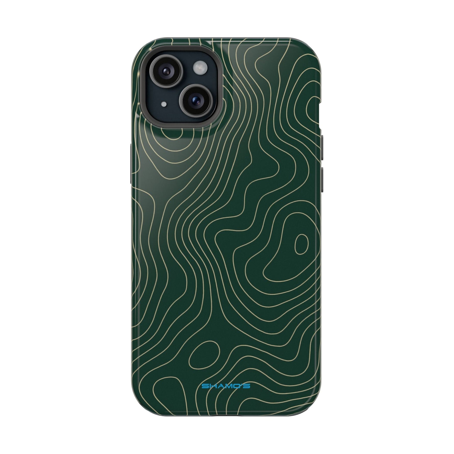 Topographic Green Magnetic Impact-Resistant iPhone Case | MagSafe compatible  Shamo's iPhone 15 Plus / Glossy