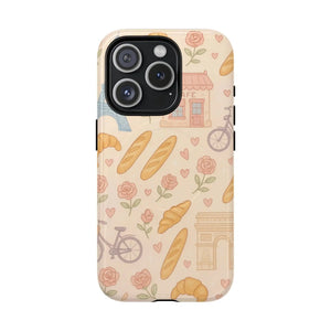 Parisian Bakery iPhone Case — Cute Eiffel Tower, Croissants & Baguette Tough MagSafe Case  Shamo's iPhone 15 Pro / Glossy